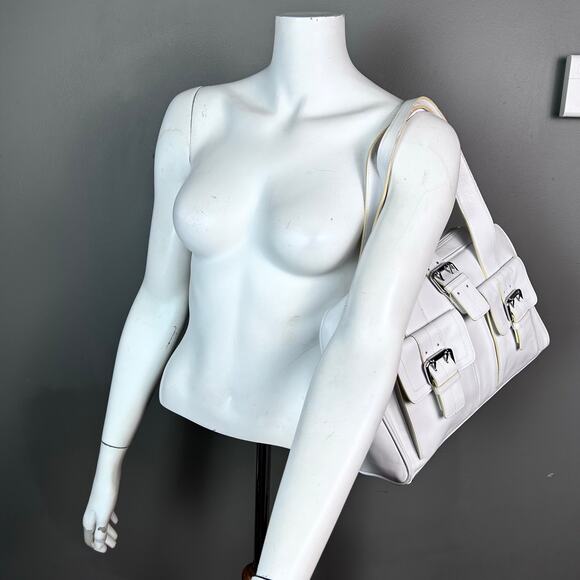 Furla top handle bag white leather buckle pockets coastal minimalist elevated - Picture 7 of 15